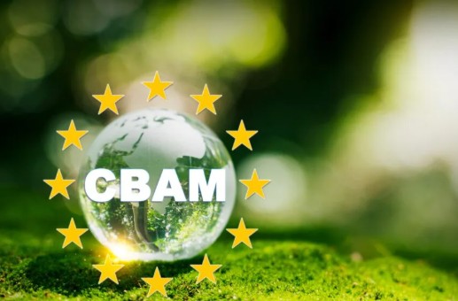 CBAM - Carbon Border Adjustment Mechanism with EU stars and globe